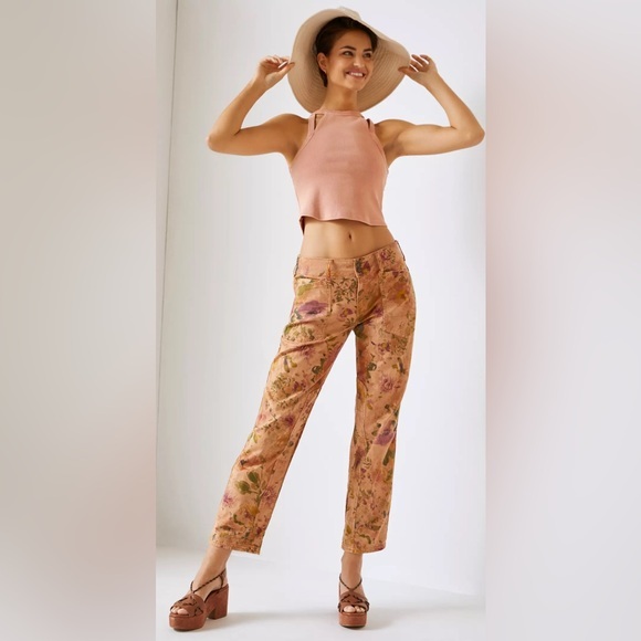 Pilcro Pants - Anthropologie Pilcro The Wanderer Low-Rise Pants Peach Floral Pattern 28